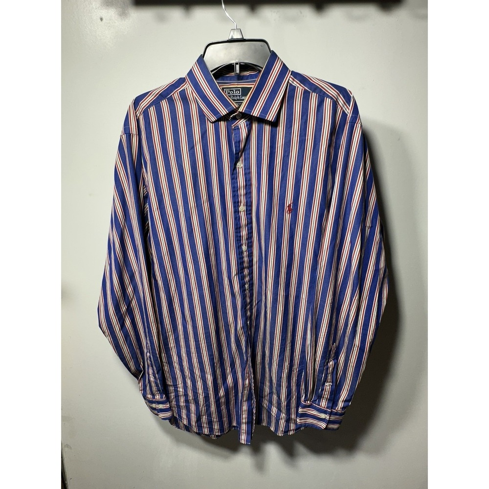 Ralph Lauren Classic Fit Casual Dress Shirt Red White Blue Sz XL-17
